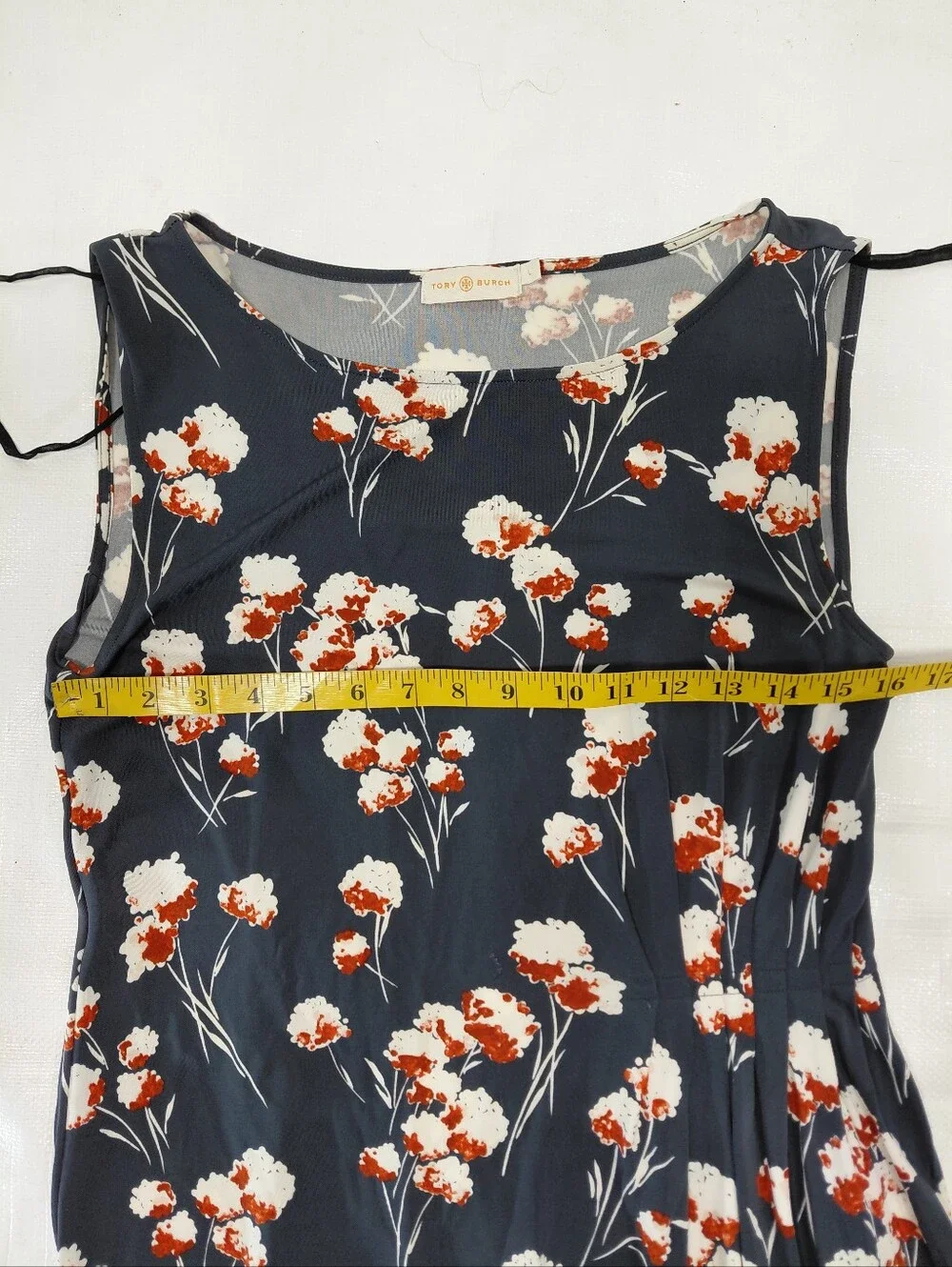 Tory Burch Navy Blue Cherry Blossom Rayon Dress